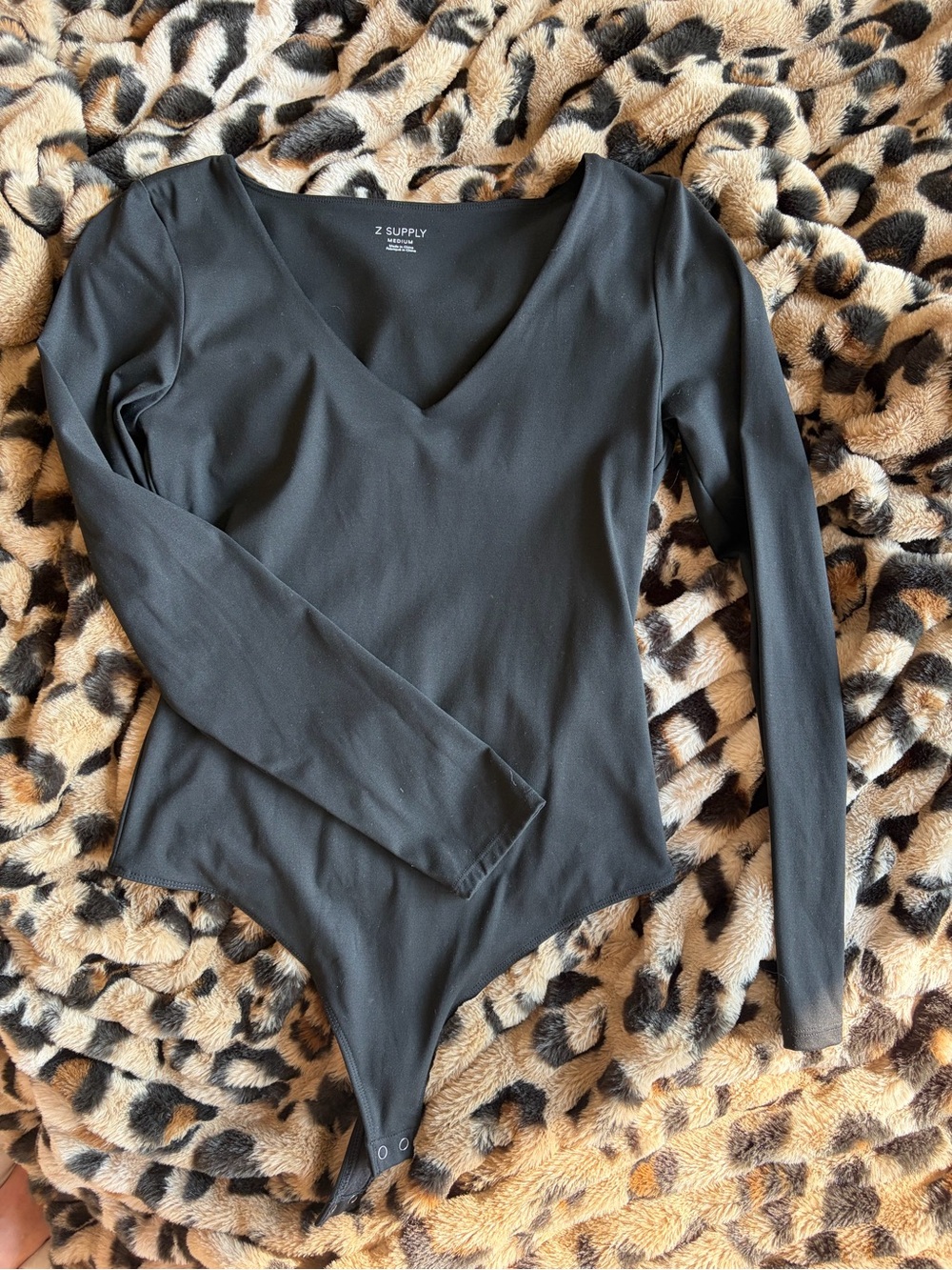 Z Supply Black Long-Sleeve V-Neck Bodysuit